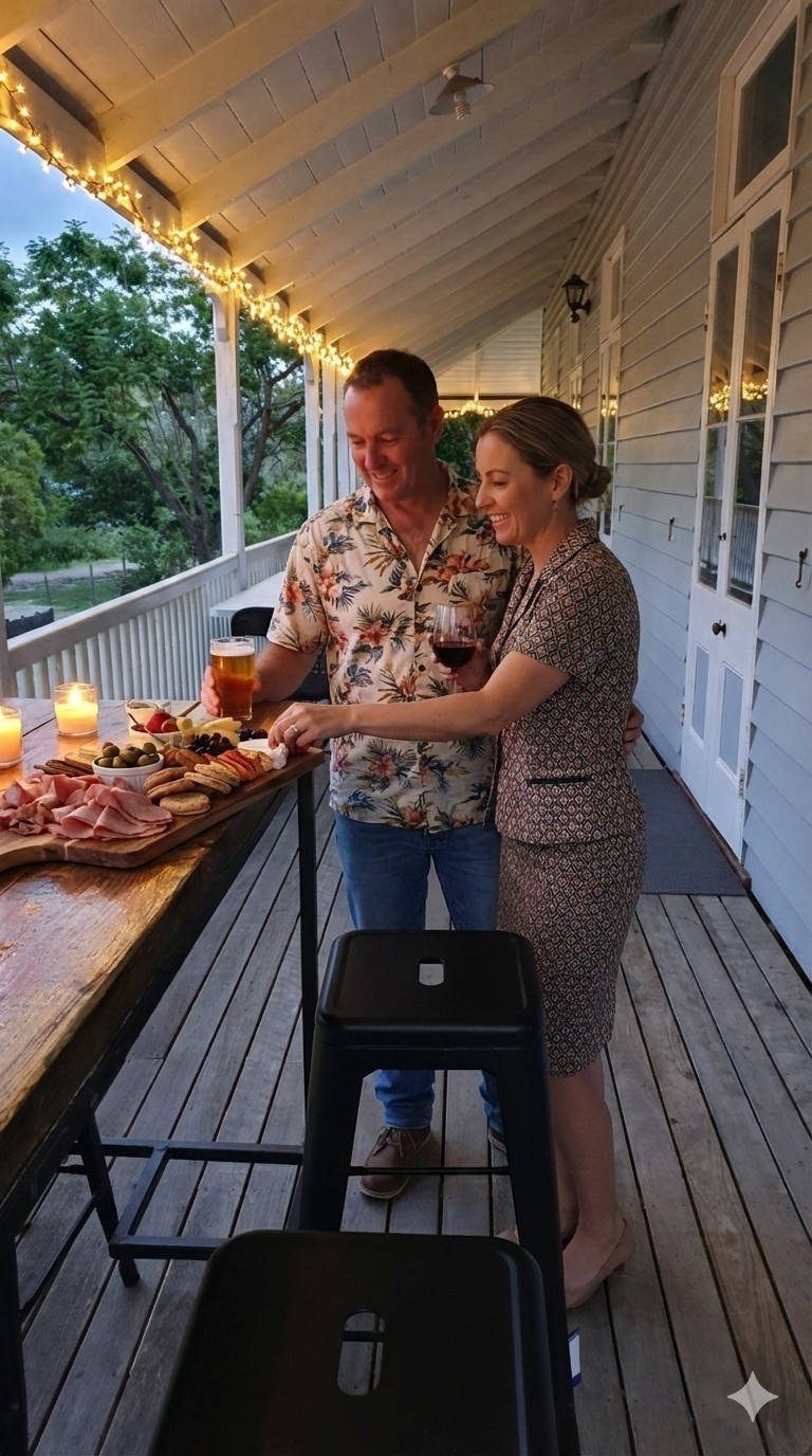 Enjoying sundowners and a grazing board on the wrap-around veranda